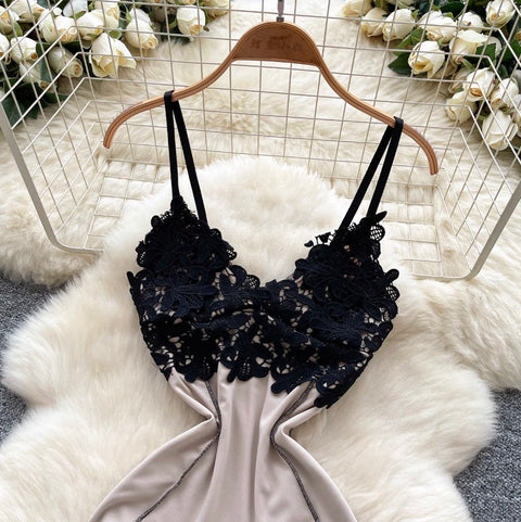 Irregular Design Lace Patchwork Slip Dress