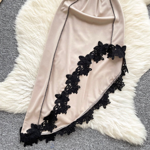 Irregular Design Lace Patchwork Slip Dress