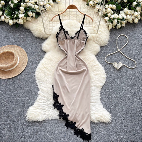 Irregular Design Lace Patchwork Slip Dress