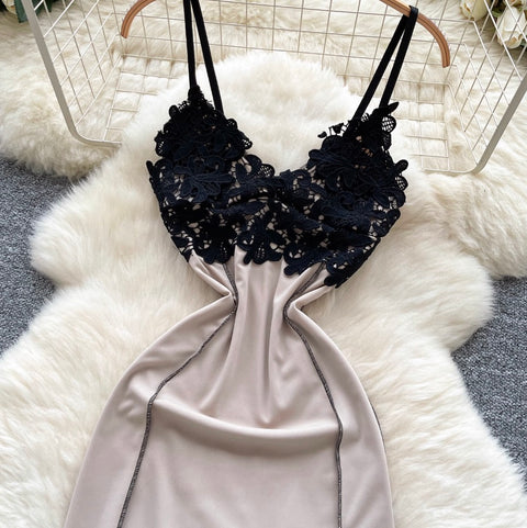 Irregular Design Lace Patchwork Slip Dress