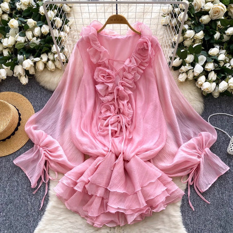 High-end Flared Sleeve Ruffled Top