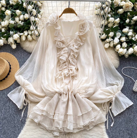 High-end Flared Sleeve Ruffled Top