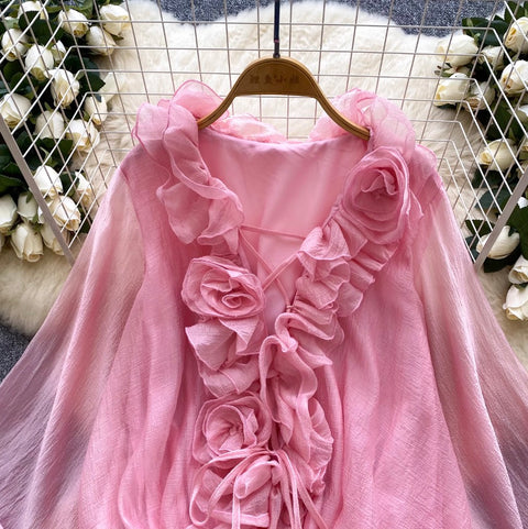 High-end Flared Sleeve Ruffled Top