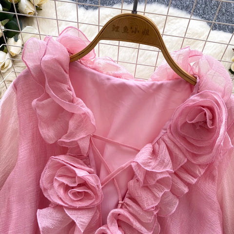 High-end Flared Sleeve Ruffled Top