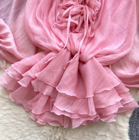 High-end Flared Sleeve Ruffled Top