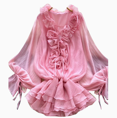 High-end Flared Sleeve Ruffled Top