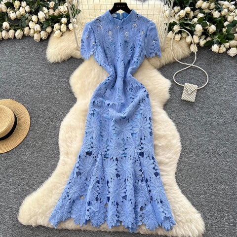 Floral Crochet Lace Fishtail Dress