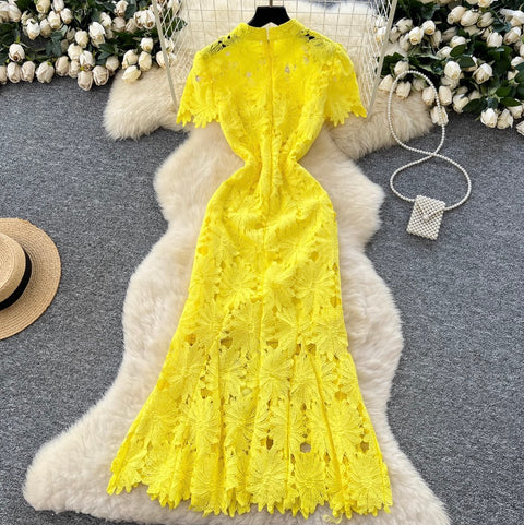 Floral Crochet Lace Fishtail Dress