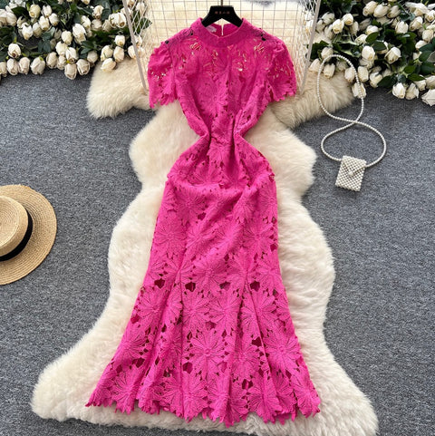 Floral Crochet Lace Fishtail Dress
