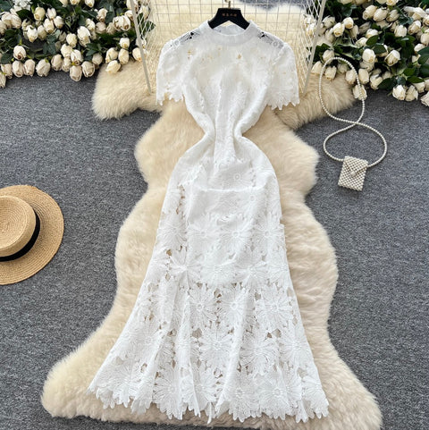 Floral Crochet Lace Fishtail Dress