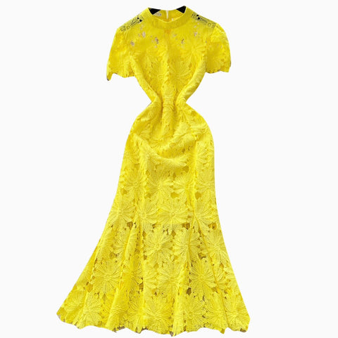 Floral Crochet Lace Fishtail Dress