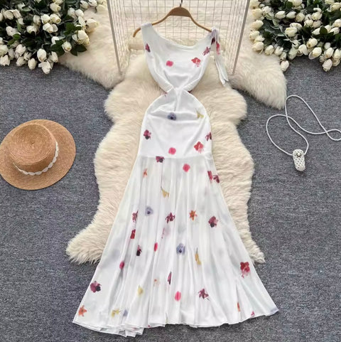 Elegant Printed Fishtail White Dress