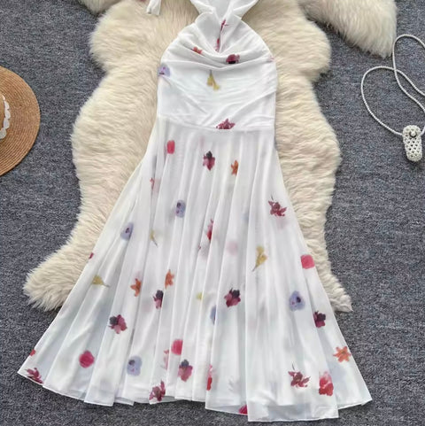 Elegant Printed Fishtail White Dress