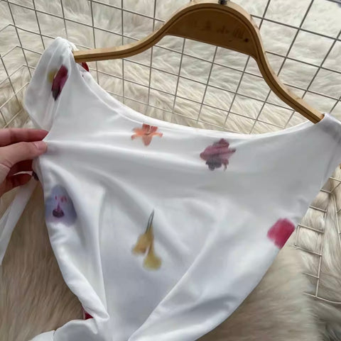 Elegant Printed Fishtail White Dress