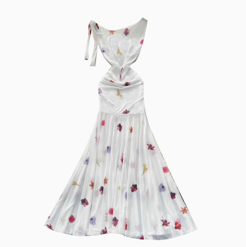 Elegant Printed Fishtail White Dress