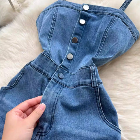 Single-breasted Denim Slip Dress