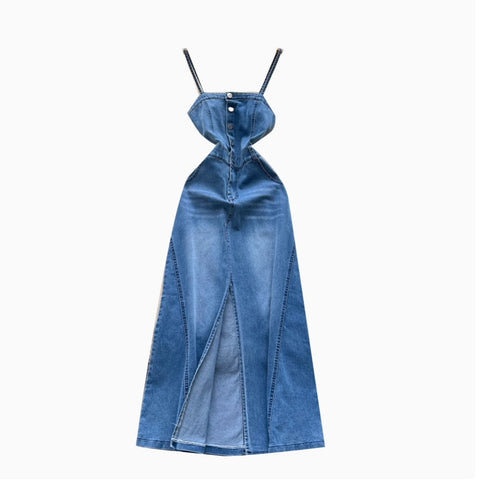 Single-breasted Denim Slip Dress