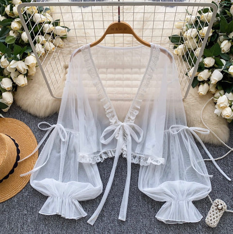 Sweetie Flared Sleeve Sunscreen Chiffon Top