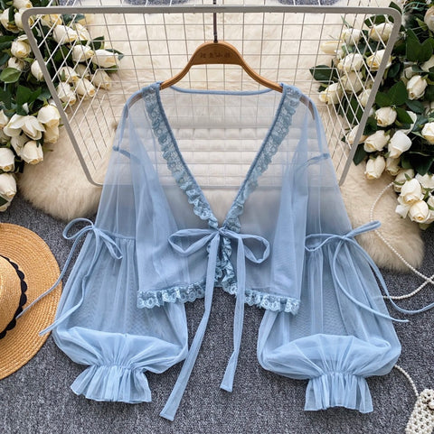 Sweetie Flared Sleeve Sunscreen Chiffon Top