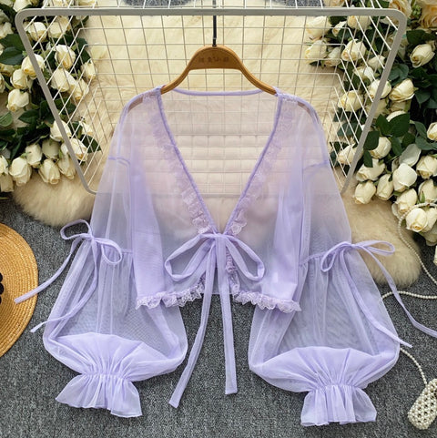 Sweetie Flared Sleeve Sunscreen Chiffon Top