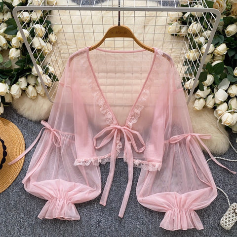 Sweetie Flared Sleeve Sunscreen Chiffon Top