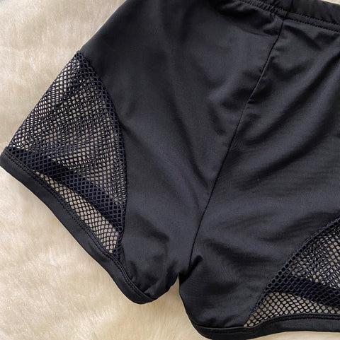 Sexy Black Hollowed Mesh Patchwork Shorts