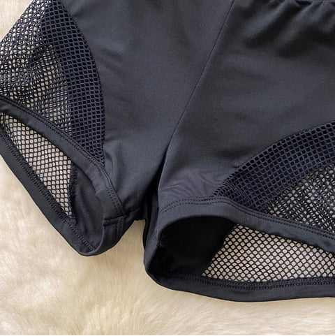 Sexy Black Hollowed Mesh Patchwork Shorts