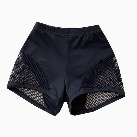 Sexy Black Hollowed Mesh Patchwork Shorts