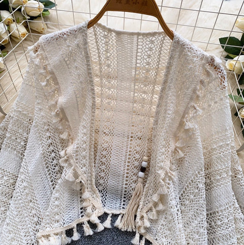 Sweetie Apricot Fringed Hollowed Knitwear