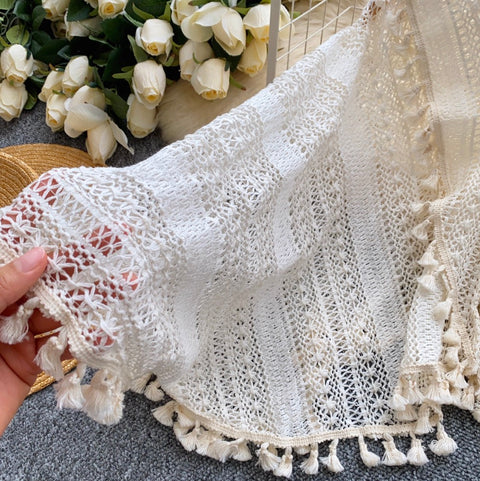 Sweetie Apricot Fringed Hollowed Knitwear