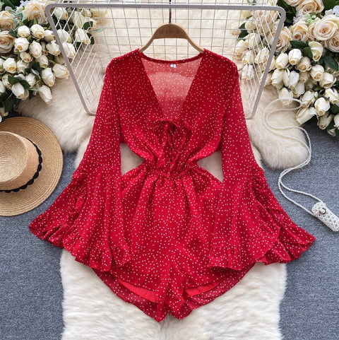 Sweetie Dot Printed Wide-leg Rompers
