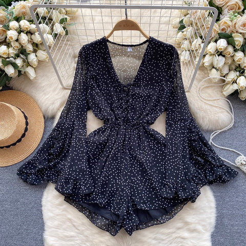 Sweetie Dot Printed Wide-leg Rompers