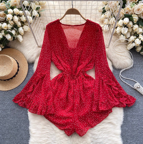 Sweetie Dot Printed Wide-leg Rompers