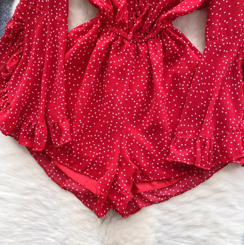 Sweetie Dot Printed Wide-leg Rompers