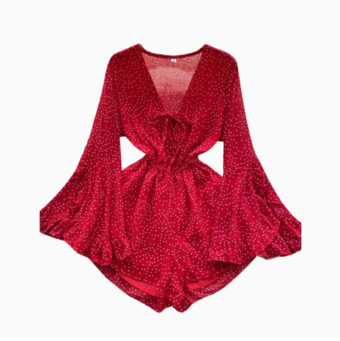 Sweetie Dot Printed Wide-leg Rompers