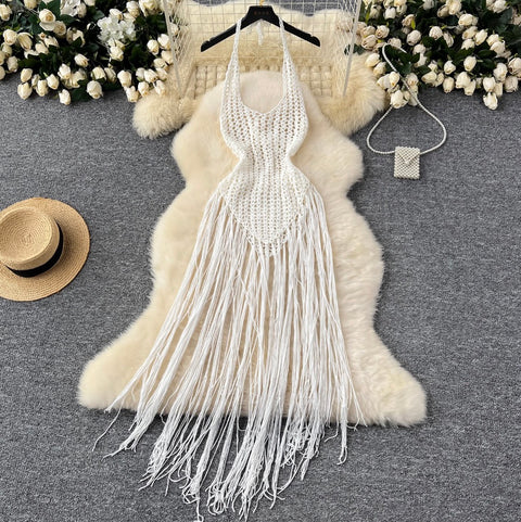 Sexy Hollowed Fringed Knit Dress