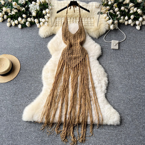 Sexy Hollowed Fringed Knit Dress