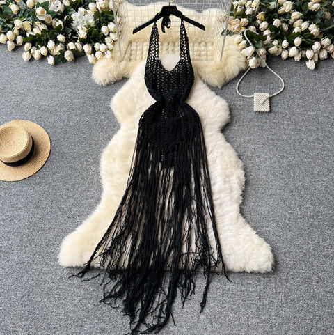 Sexy Hollowed Fringed Knit Dress