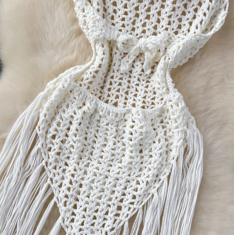 Sexy Hollowed Fringed Knit Dress