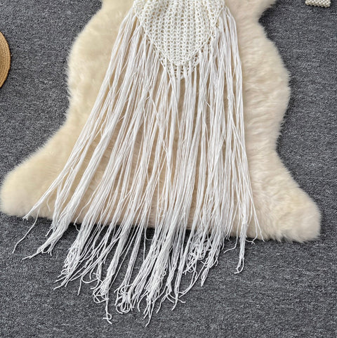 Sexy Hollowed Fringed Knit Dress