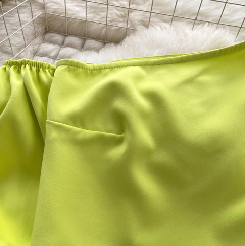 Slant Neckline Puffy Sleeve Top