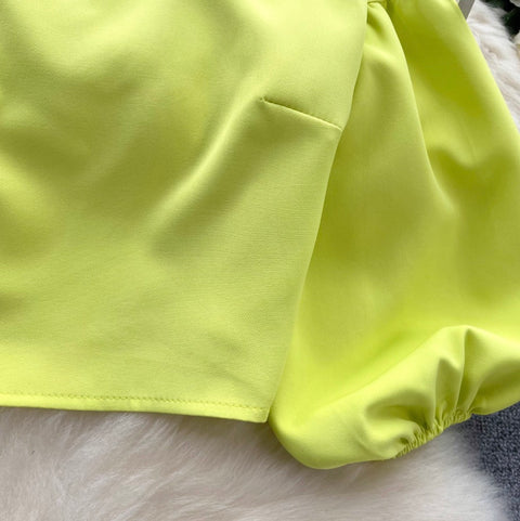 Slant Neckline Puffy Sleeve Top