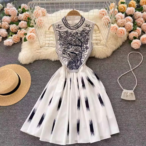 Courtly Embroidered Sleeveless Dress