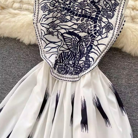 Courtly Embroidered Sleeveless Dress