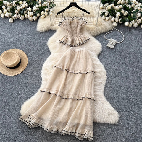 Ruffled Camisole & Skirt Elegant 2Pcs