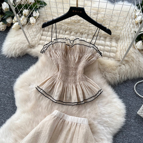 Ruffled Camisole & Skirt Elegant 2Pcs