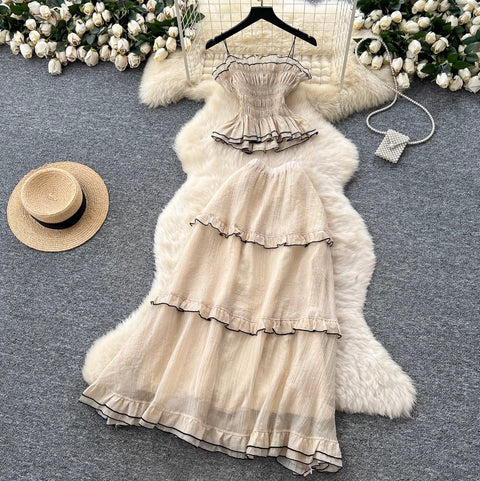 Ruffled Camisole & Skirt Elegant 2Pcs