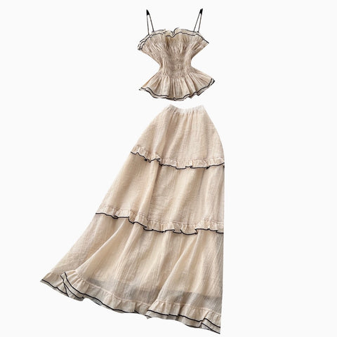 Ruffled Camisole & Skirt Elegant 2Pcs