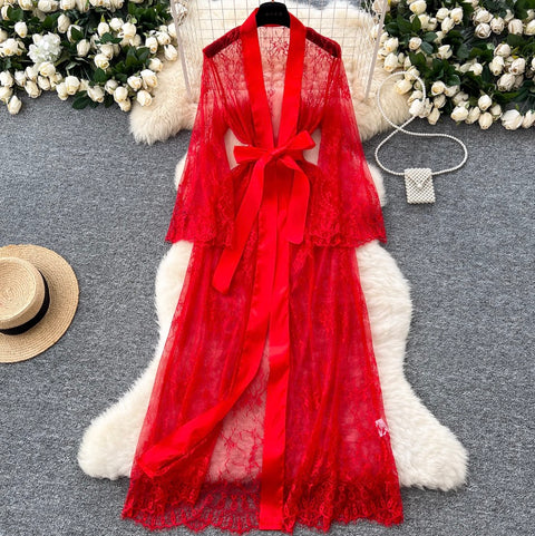 Flared Sleeve Thin Lace Nightgown