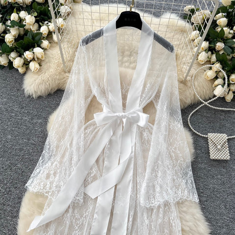 Flared Sleeve Thin Lace Nightgown